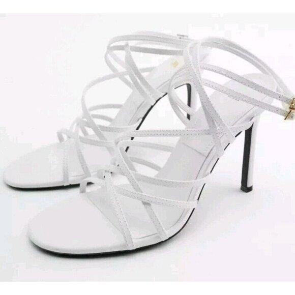 ZARA NWT AUTHENTIC WHITE LEATHER HIGH HEEL SANDALS REF. 1331/910  USA 10 /41 - Picture 6 of 8